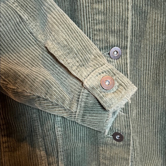 Zara Utility Corduroy Green Oversized Button Down Jacket Raw Hem Small - Picture 6 of 8